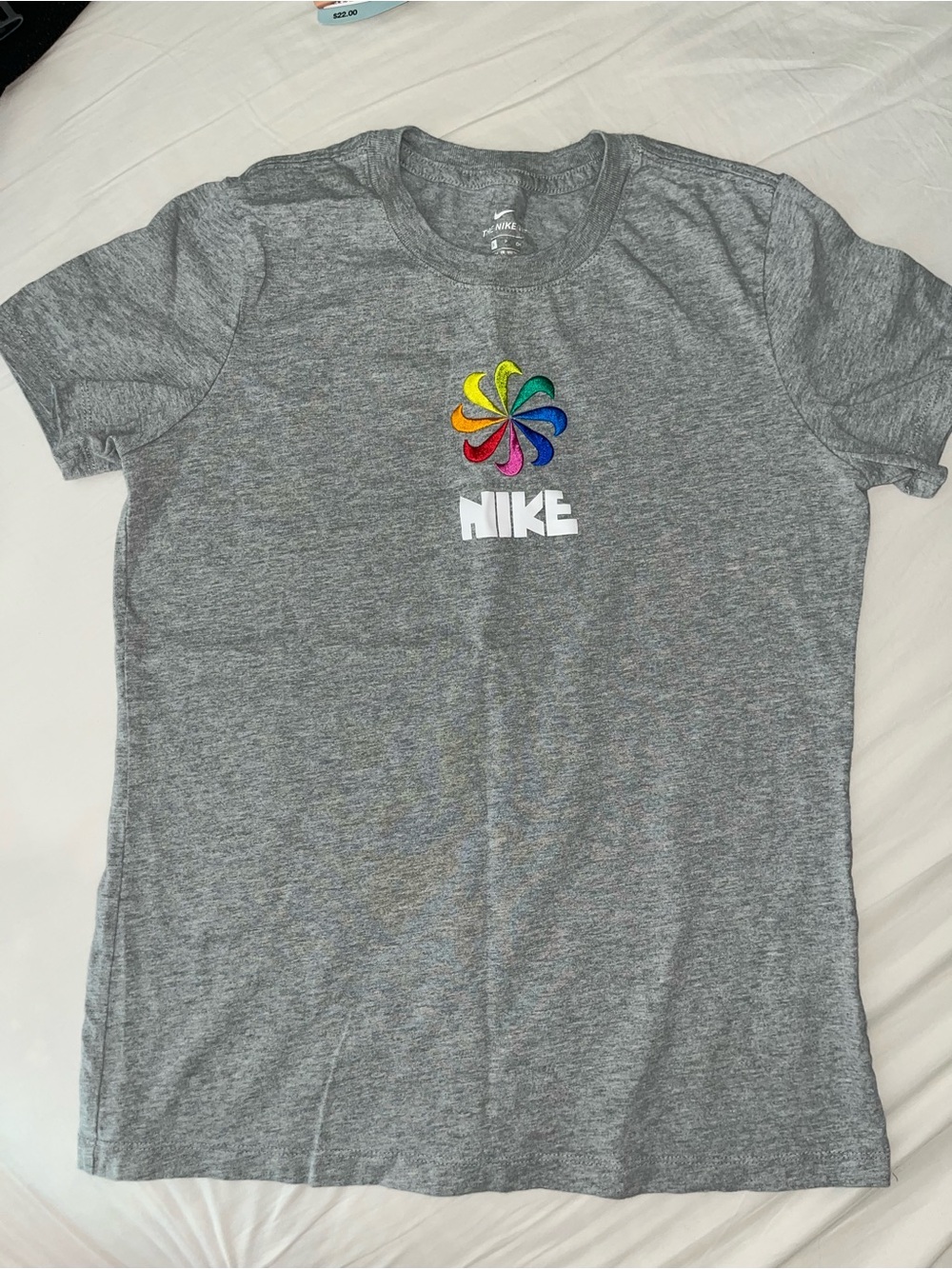 Nike Gray Tee with Rainbow Pinwheel Logo
